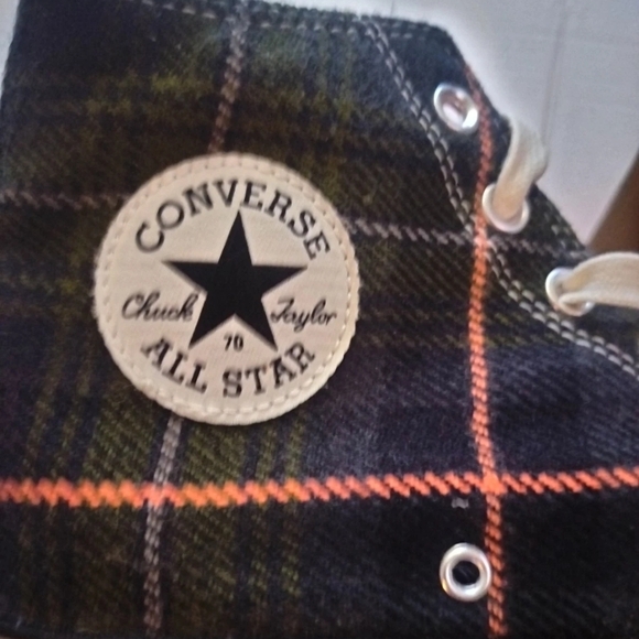 Converse High-Top Sneakers - Black, Brown, Green,and White Plaid - Picture 4 of 6
